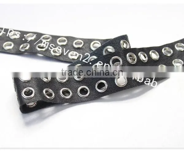 High Quality 3.3cm Width Black Leather Eyelet Trims for Shoes Wholesale photo-3