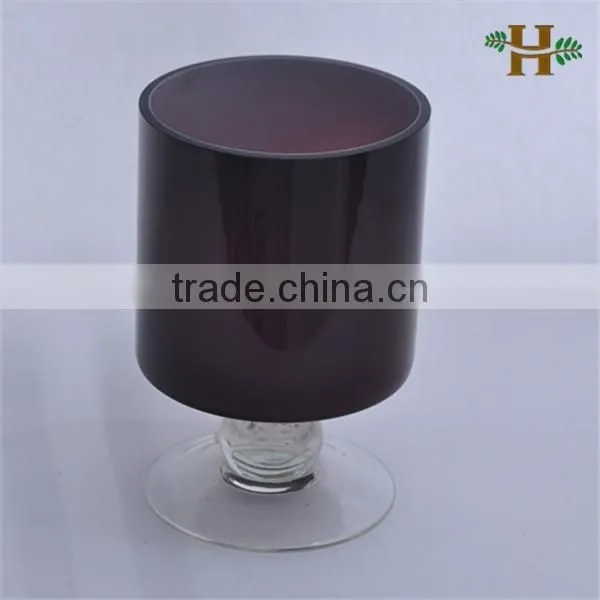 Handmade Colored Footed Glass Candle Holder, Stained Cylinder Shape Glass Vase on Foot photo-2