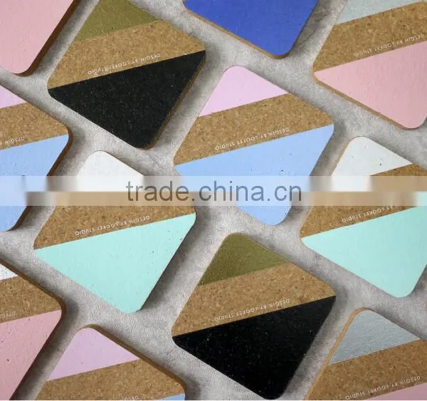 Geometric Cork Coasters Colorful Printed Quare Coaster Set Cup Coasters Cork photo-3
