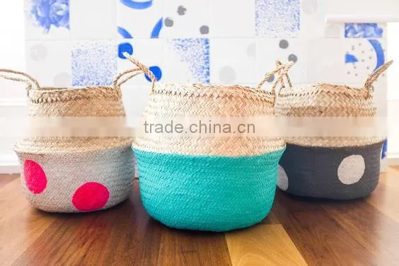 Handmade Vietnam Seagrass Basket With Pompom photo-2