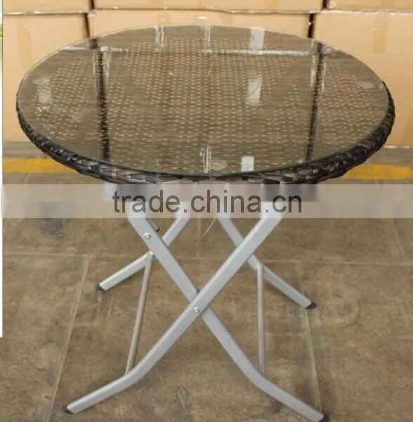 2015 Basic Style Cheap Rattan Outdoor Dining Set Round Table and Fold up Chairs photo-3