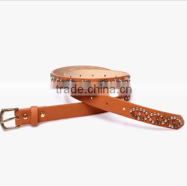 Fashion Spikes Decorated Pin Buckle Sex Girl Thin PU Waist Belt photo-2