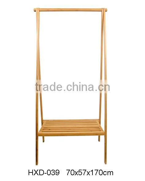 Bamboo Hanging Clothes Rack w Shoe Stand Rack