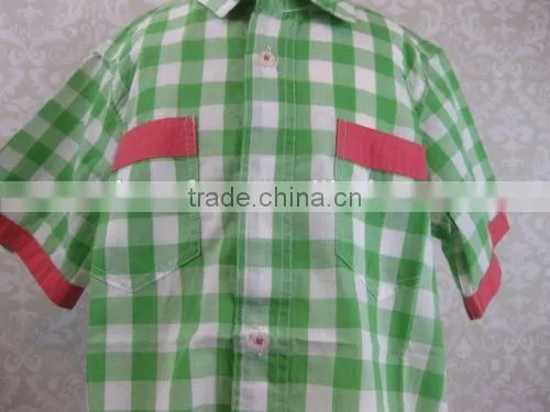 Boys Apple Green Plaid Shirt Cotton Fashion T Shirt photo-3