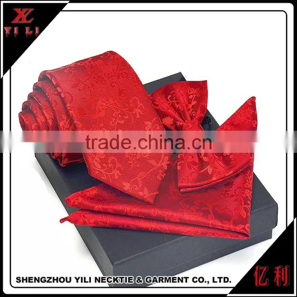 Wedding Polyester Hanky Gift Red Tie Set for Men photo-2