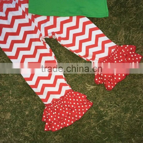 2T-7 Christmas Santa Outfits New Girls Design Green Top Red Chevron Pant With Matching Necklace and Headband Set photo-3