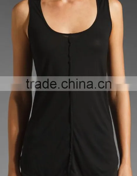 Jersey Raw Edges Black Tank Tops photo-2