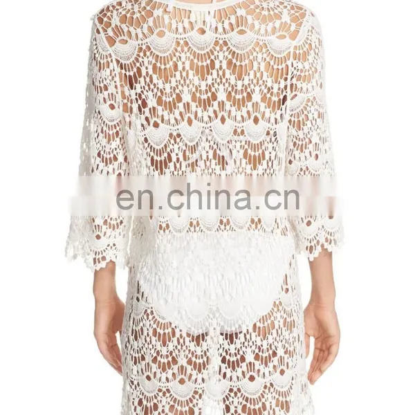 C11 Custom Crochet Sexy See-through Beach Tunic Cover Ups photo-3