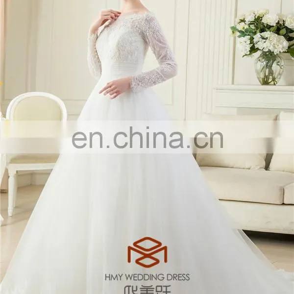 OEM Supply Muslim Long Sleeve Real Pictures Wedding Gown HMY-RP001 New Arrivals White Lace Appliques A Line 2015 Wedding Dress photo-2