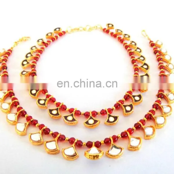 Wholesale Kundan Gold Plated Indian Anklet - Payal - Indian Crystal And Kundan Anklet Bollywood Style Gold Plated Kundan Anklet photo-6