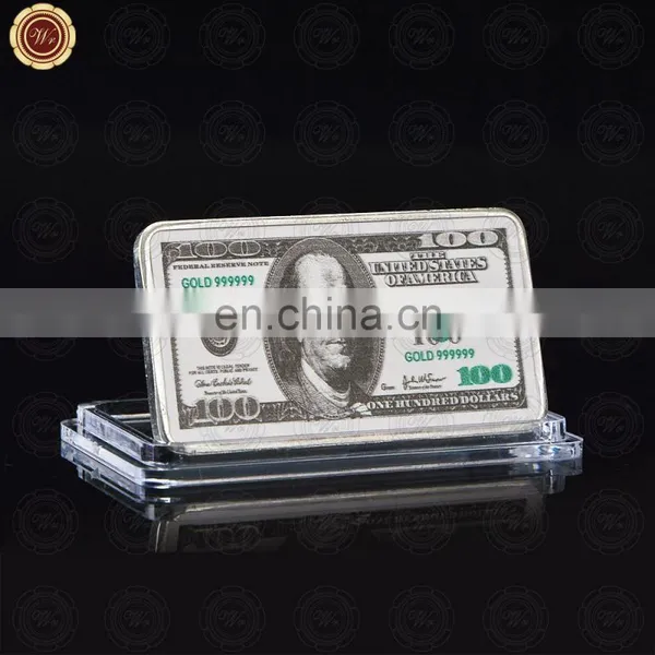 WR American Sliver Plated Bar 100 Dollar USA Banknote 1 oz Gold Bar Promotional Gift Commemorative Bar photo-3