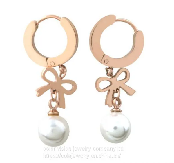 Girls Stylish Jewelry Stainless Steel Rose Gold Pearl Stud Earrings