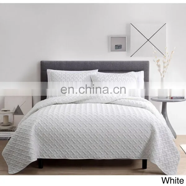 3pc Ultrasonic Embossed Solid Microfiber Queen King Size White Customized Wholesale Quilt Sets photo-6