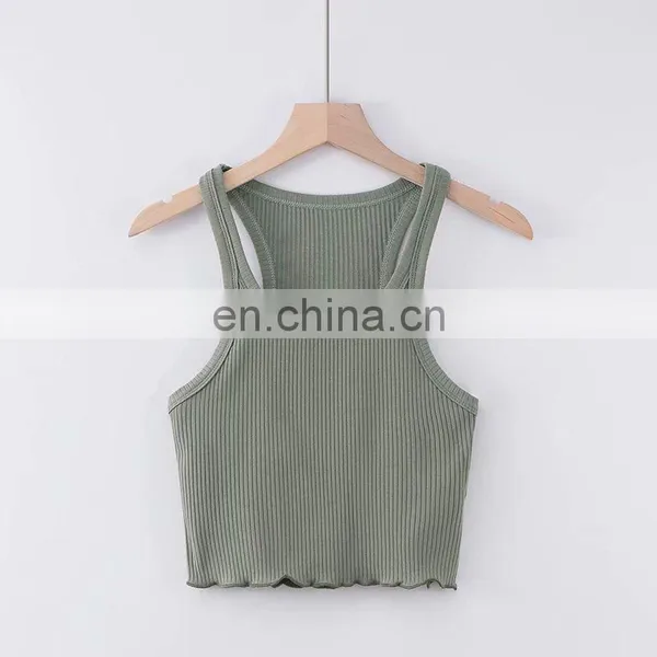 Wholesale Ladies Blank Rib Merrow Edge Sexy Women's Summer U Neck Basic Cotton Crop Top photo-4