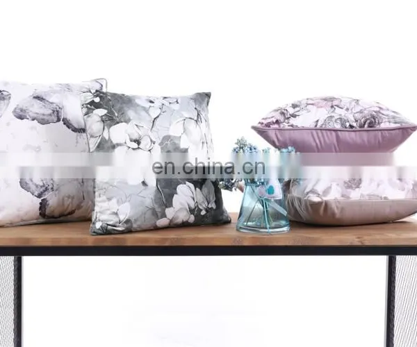 Purple Printed Rose Square Cotton Liner Pillows Case Soft Throw Pillow photo-3