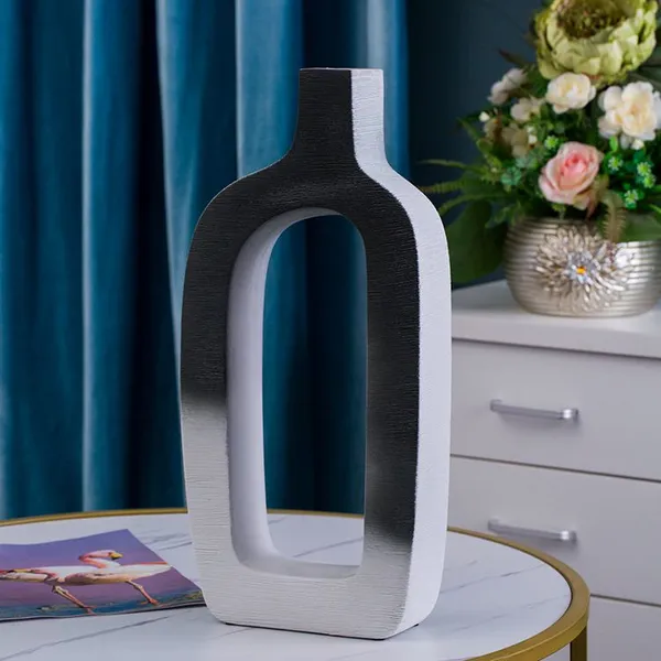 Nordic Light Luxury White Black Hollow Out Art Different Size Ceramic Vase For Hotel Table photo-4