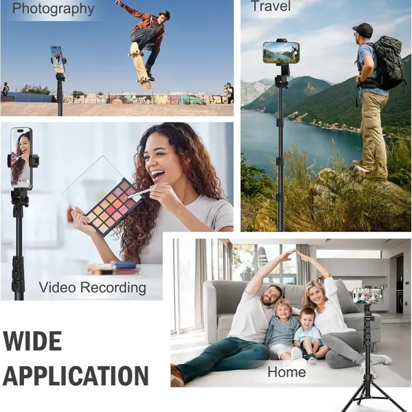 Aluminum Phone Tripod Selfie Stick, Extendable Cell Phone Tripod Stand With Wireless Remote and Phone Holder Webcam Stand photo-5