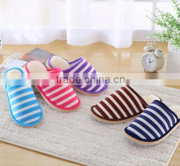 2015 Best Selling Lovely Soft Warm Men and Women Slippers Stripe Hot Style Slippers photo-4