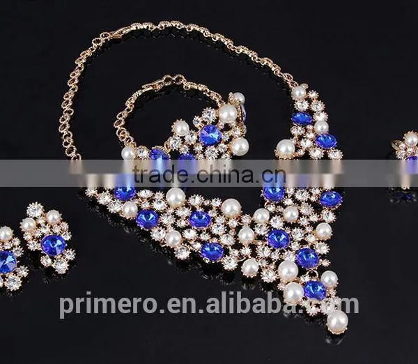 18K Gold Plated Pearl Rhinestone Crystal Necklace Wedding Ring Party Gift Costume Pearl Bridal Jewelry Sets photo-5