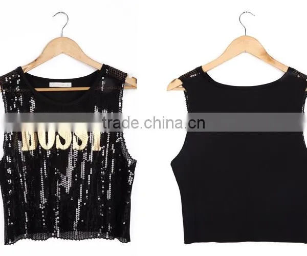 Factory Low Price Dance Beaded Printed Sleeveless Crop Tops photo-5