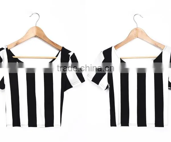 Black and White Stripe Women Fashion T Shirt Design China Factory Supplied photo-4