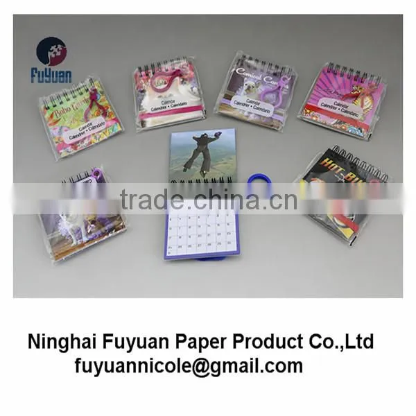 Plastic Key Chain Metal Spiral Mini Calendar Notepad With Elastic Band