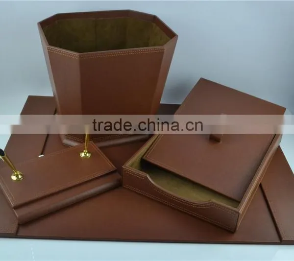 2015 Luxury Europe vintage style pu leather desktop storage boxes & pen rack & desk mat