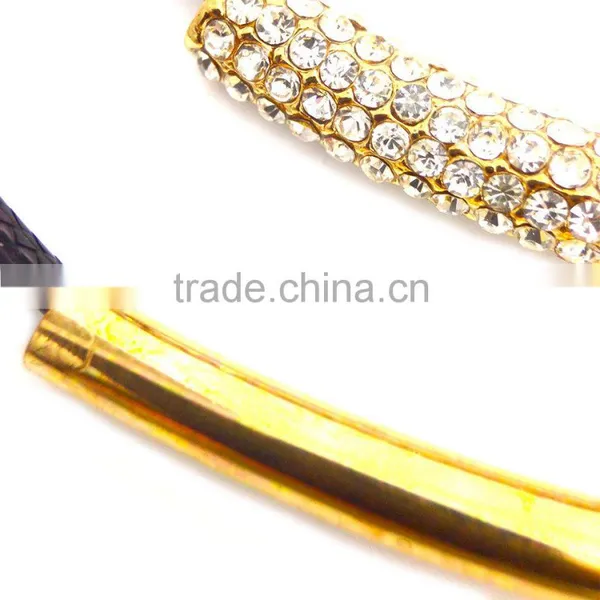 Fashion Two Strands of Synthetic Leather Two Gold Plated Tube Design Necklace photo-3