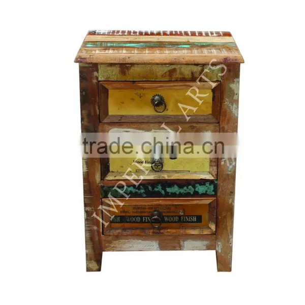 INDIAN RECYCLE WOOD 3 DRAWER BED SIDE, FOR BEDROOM FURNITURE photo-2