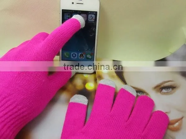 Different Material Acryllic 3 Fingers Knitted Touch Gloves photo-6