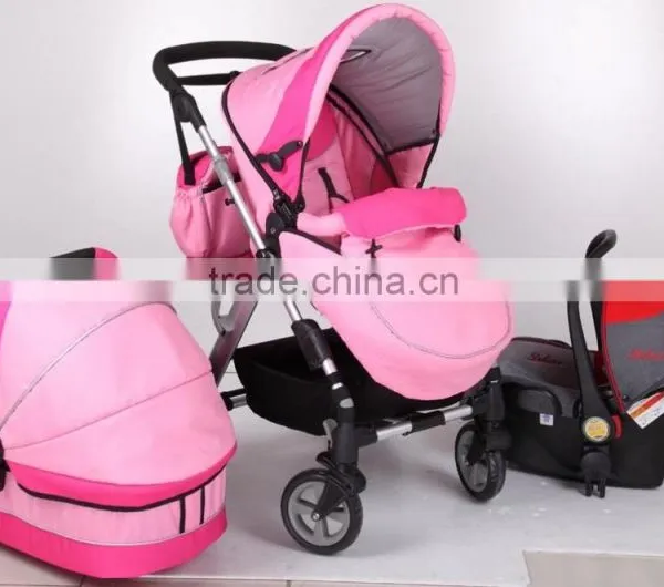 2015 Pink Baby Prams 3 in 1 ,with Big Carrycot ,3position Seat 5 Point Safety Belt With 2 Safet Lock. photo-2