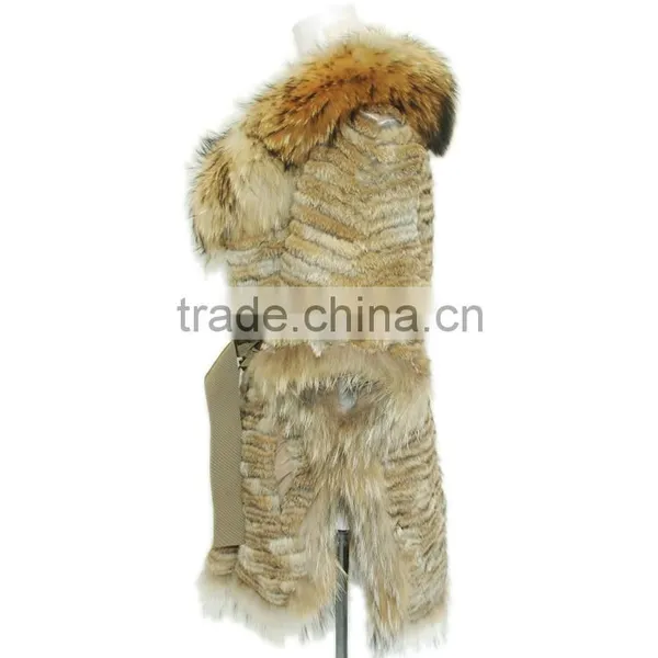 Women Bat-shawl Style Rabbit Fur Shawl With Raccoon Fur Collar,KZ14127 photo-2