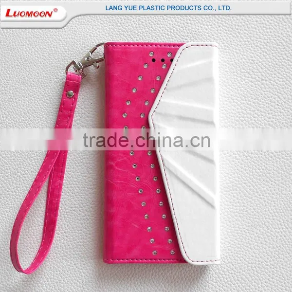 Pink and White PU Synthetic Leather Diamond Phone Case Cover for Samsung Galaxy photo-2