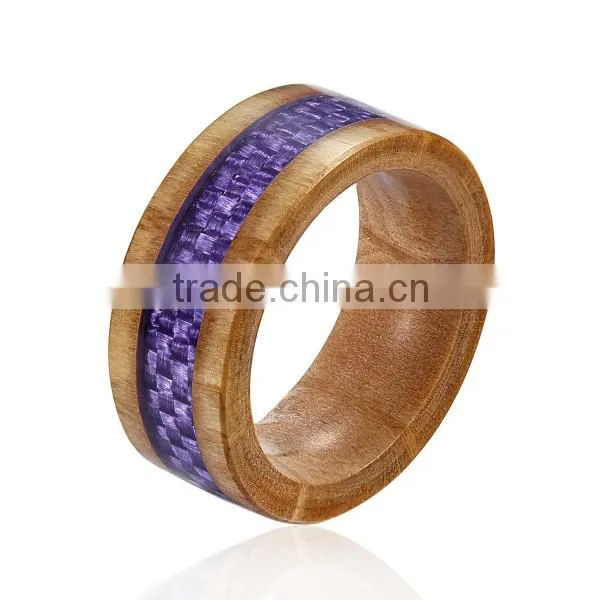 8MM New Natural Wood Ring, Natural Wood Ring With Purple Carbon Fiber Inlay photo-2