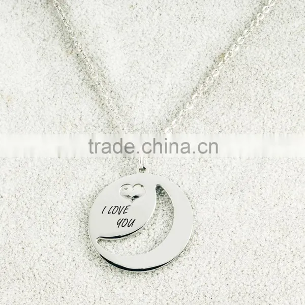 Stainless Steel I Love You Engraving Moon and Heart Pendant photo-2