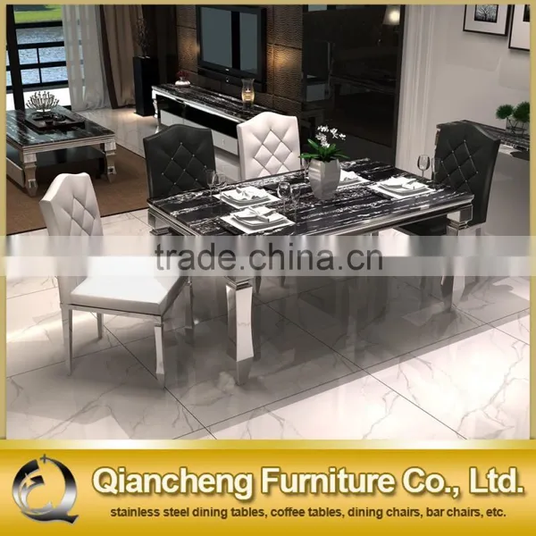 Modern Hot Sale Marble Top Stainless Steel Frame Dining Table Set With 6 Seater photo-3