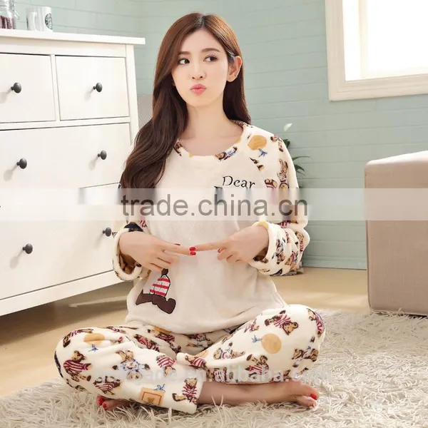 Wholesale Women's Pajama Suits Winter Thickening Coral Fleece Girl Pullover Sleepwear photo-3