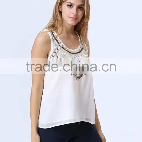 New Design Clothing Manufacturers Round Neck Sequin Embellish Top For Women photo-3