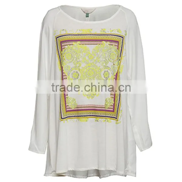 Best Quality New Fashion Designs Long Sleeves Round Neckline Women White T-shirts photo-3