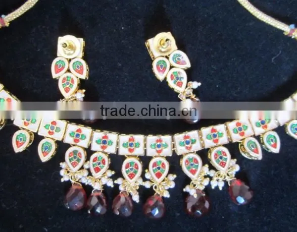Hi Quality KUNDAN VILANDI Pearl Meenakari Necklace EARRING Set photo-3