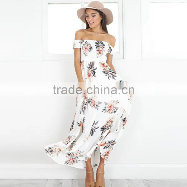 Maxnegio off Shoulder Backless Bohemian Girls Smoking High Slit Dress photo-6