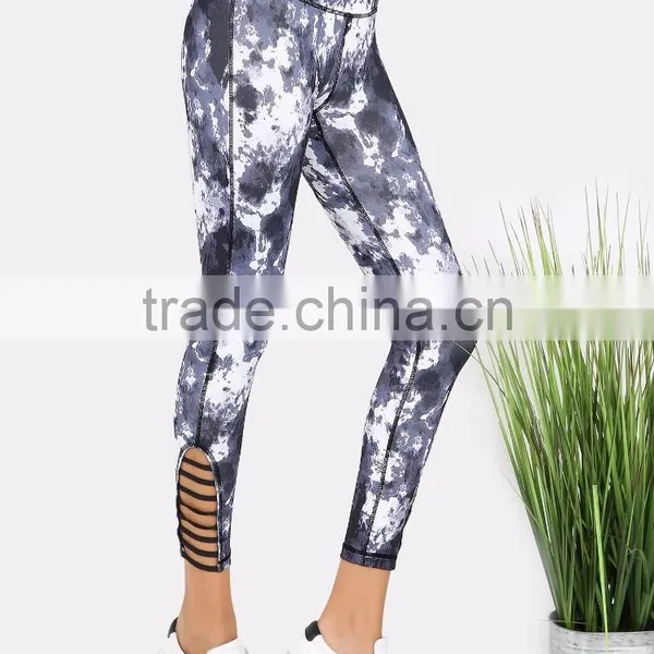 New Design Cut Out Women Fitness Joggers NAVY 95% Polyester 5% Spandex Custom Digital Print Jogging Skinny Pants photo-3