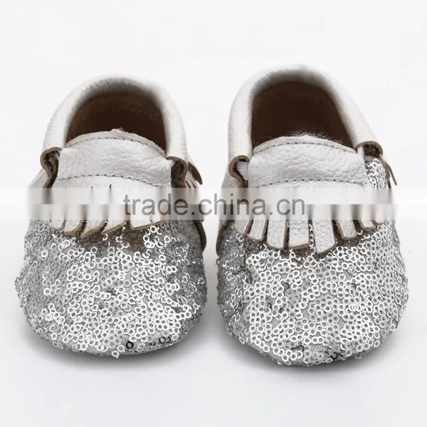 Multicolor Sequin Fringed Leather Baby Moccasins, Sequin Baby Moccasin photo-3