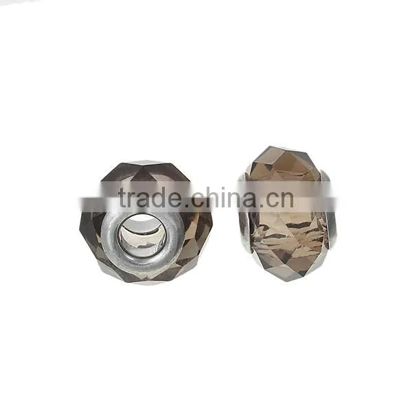 Lampwork Glass European Style Large Hole Beads Round Faceted Coffee Transparent With 304 Stainless Steel Silver Tone Core photo-3