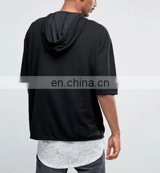 Oversized Short Sleeve Hoodie With Cut & Sew Panel photo-2