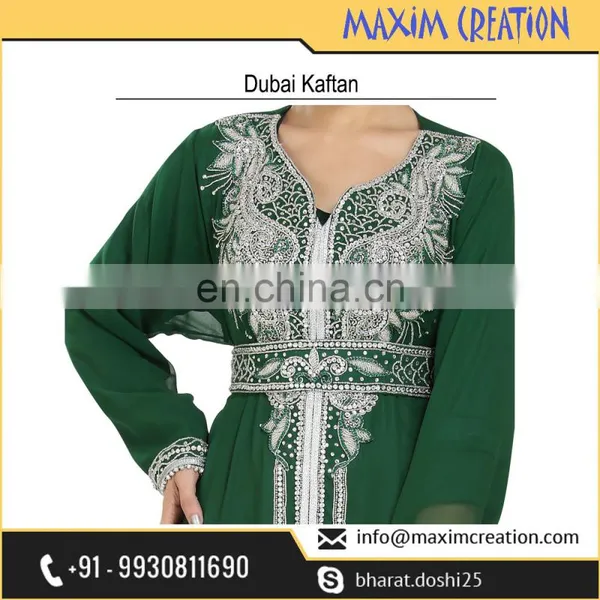 Dubai Maghribi Caftan Floor Touch Maxi Dress With Simple Hand Made Embroidery Design 6454 photo-2