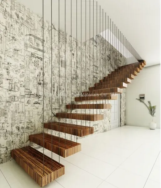Modern Wood Floating Staircase With Stair Railings Design photo-2