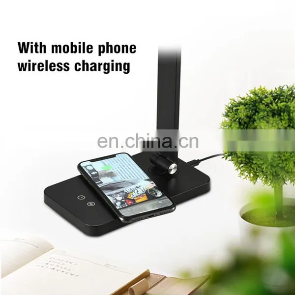 Custom LOGO OEM Modern Metal Bedside Led Table Lamp Phone Wireless Charging Desk Lamp photo-4