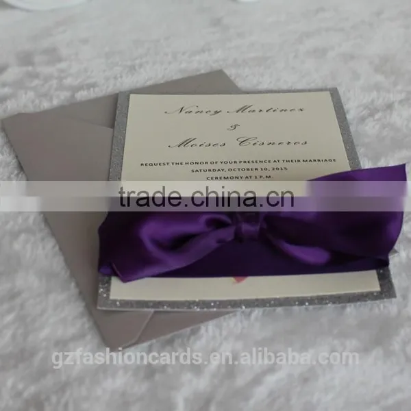Elegant Card Royal Purple Ribbon Silver Glitter Paper Wholesale photo-5