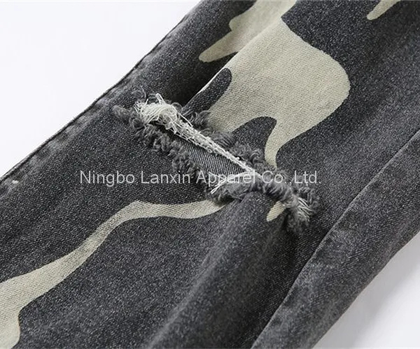 Womens Graphic Print Ripped Distressed Jeans Grey High Waist Y2K Straight Leg Denim Pants photo-5